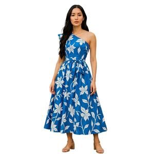J.Crew Factory One-Shoulder Midi Dress Blue/White Floral CA440 size 4 NWT